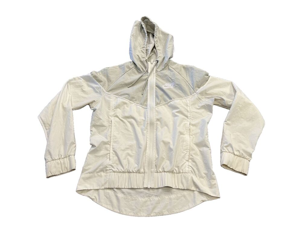 Nike Womens Windrunner White Gray Hooded Running Full Zip Jacket Size XS 883495